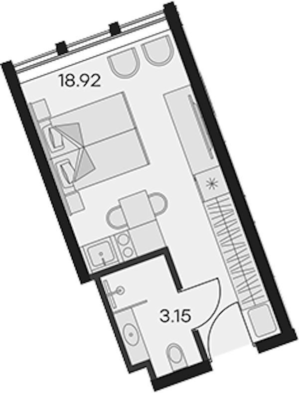 Квартира студия 22.07 м², 14/15 эт., Апарт-отель «Апарт-отель 25-7 Заневский»